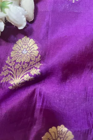 Purple Banarasi Handloom Pure Katan Silk Fabric ( 2.5 Mtrs )