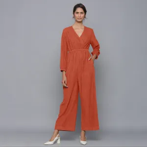 Sunset Rust Warm Cotton Corduroy Ankle Length Jumpsuit