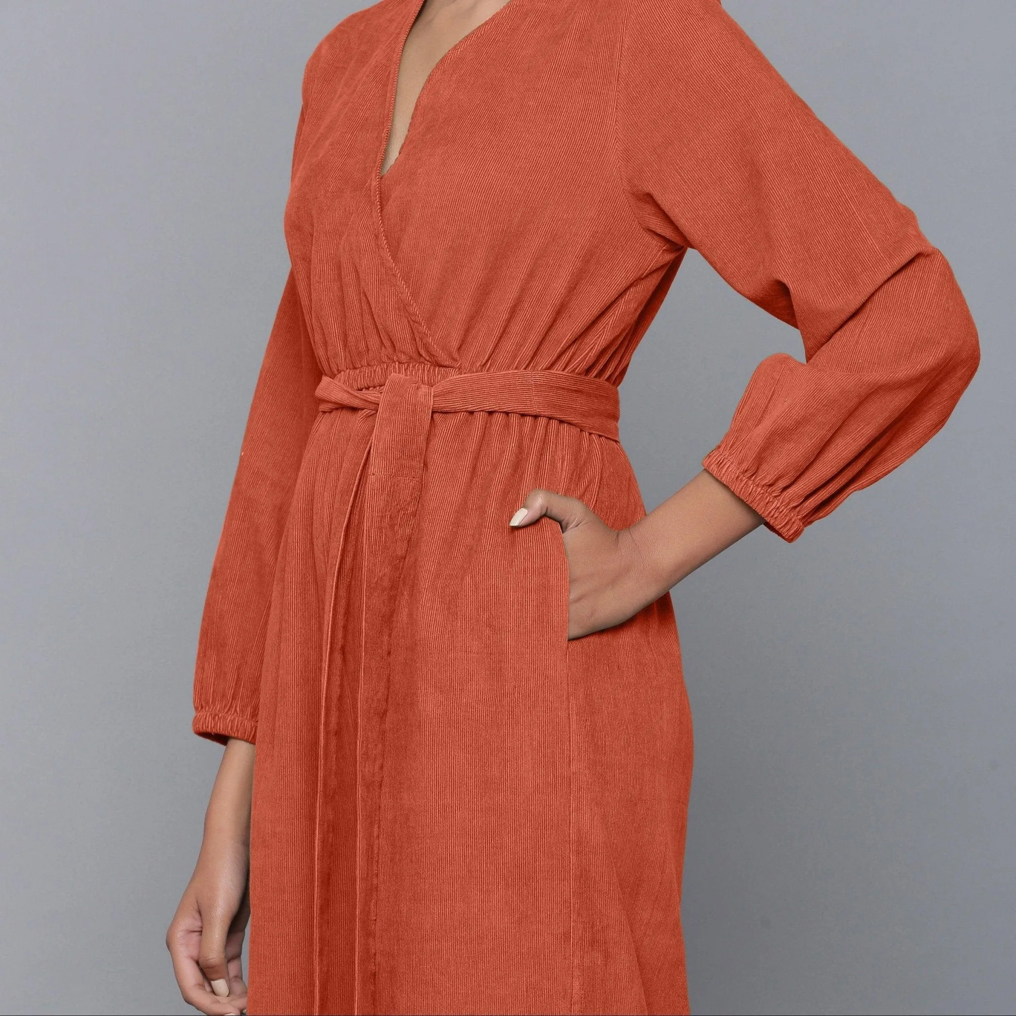 Sunset Rust Warm Cotton Corduroy Ankle Length Jumpsuit