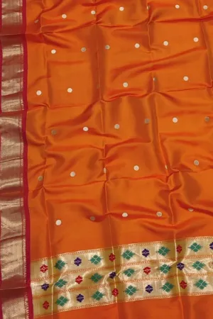 Timeless Elegance: Exquisite Orange Paithani Pure Silk Dupatta