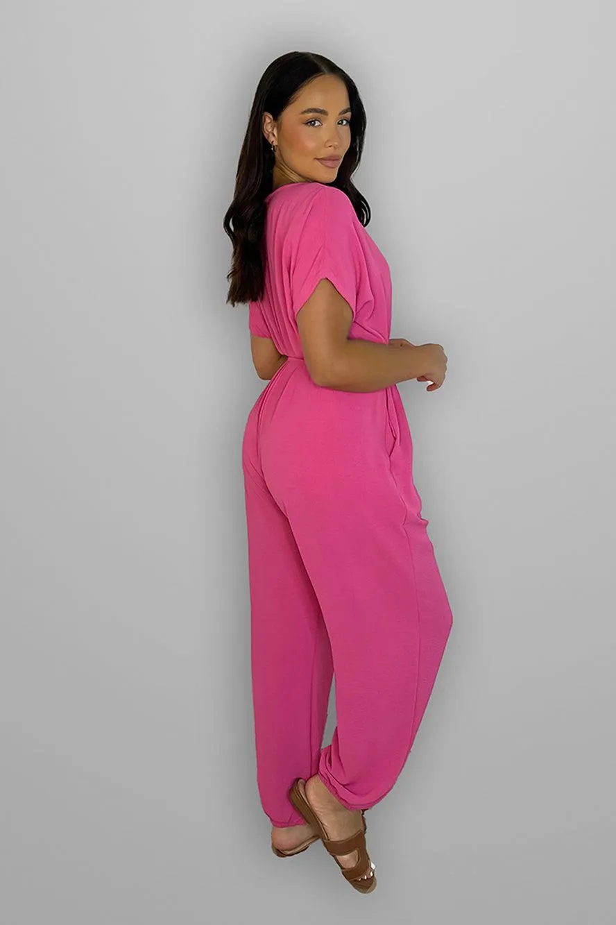 V-Neck Waist Tie Jumpsuit