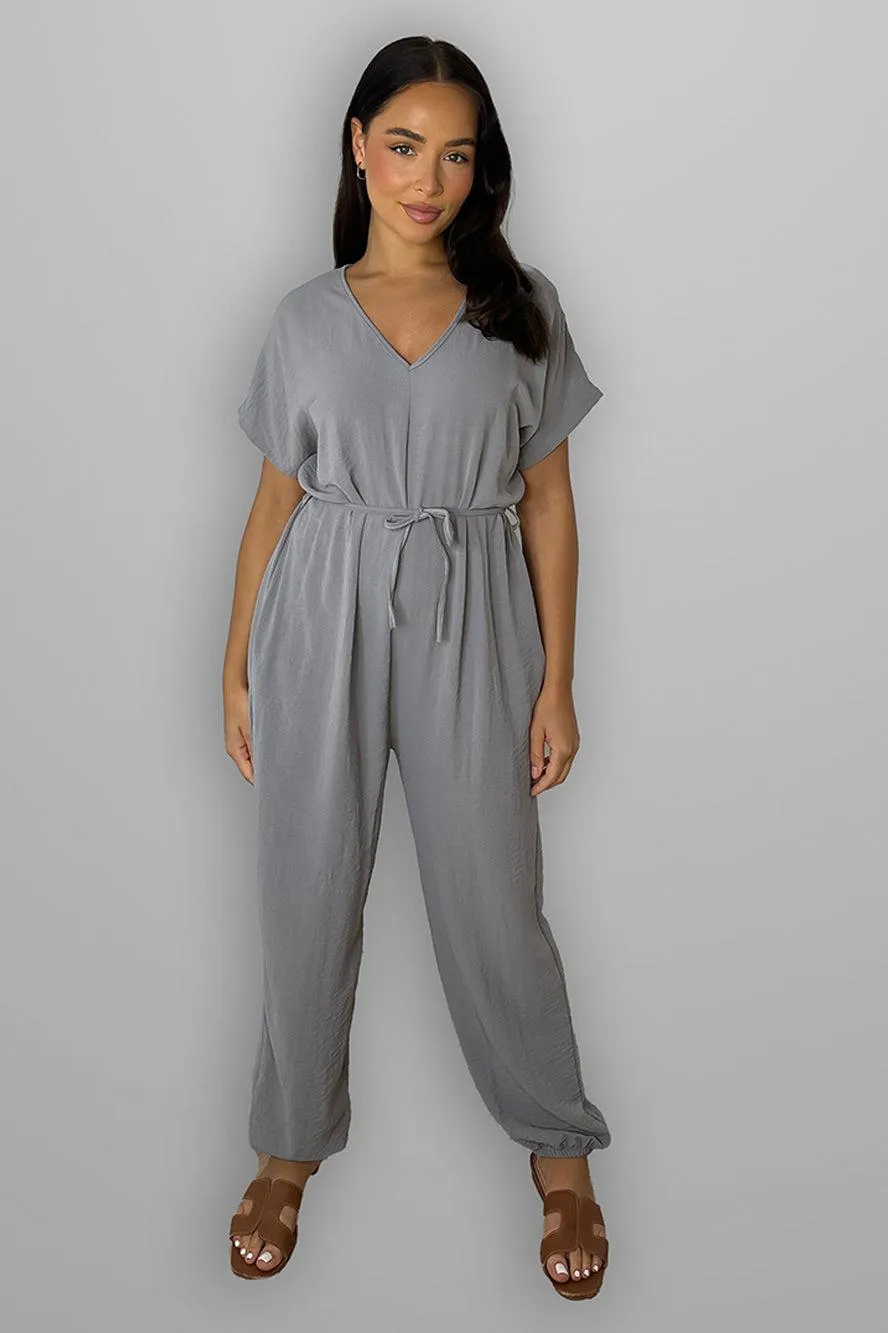 V-Neck Waist Tie Jumpsuit