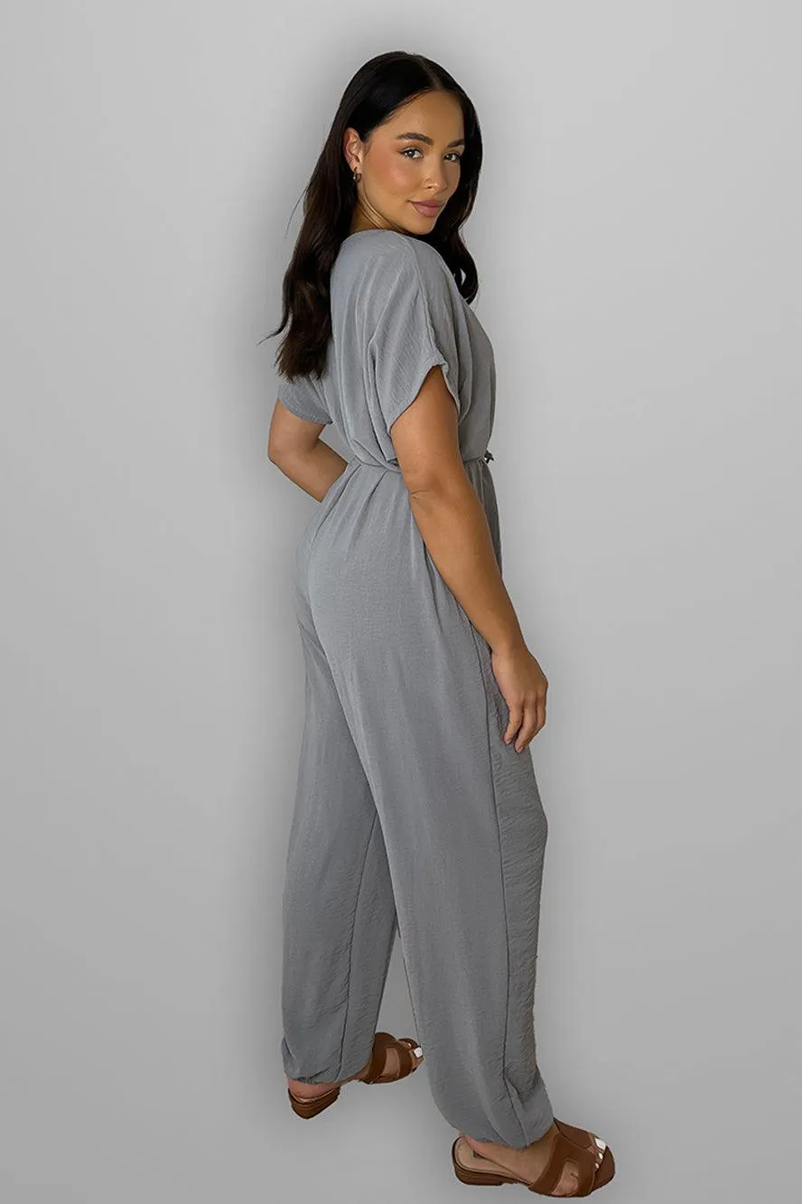 V-Neck Waist Tie Jumpsuit