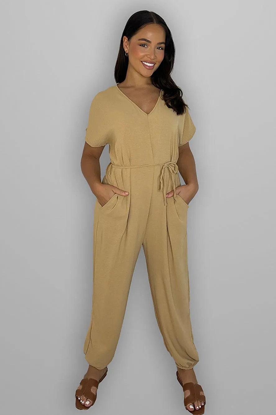 V-Neck Waist Tie Jumpsuit