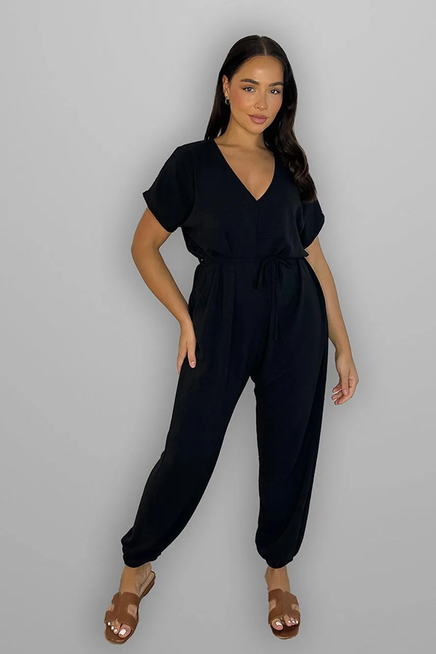 V-Neck Waist Tie Jumpsuit