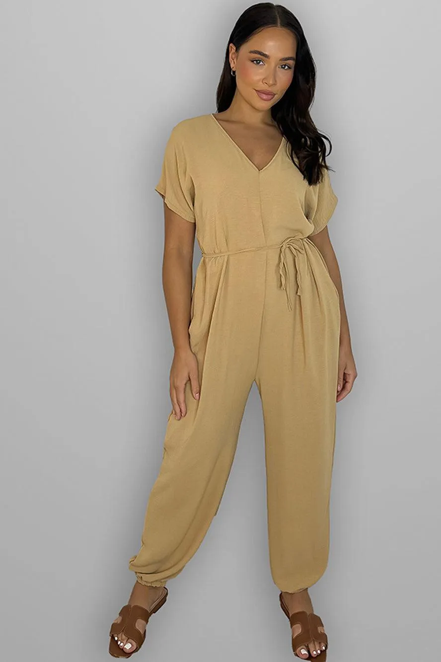 V-Neck Waist Tie Jumpsuit