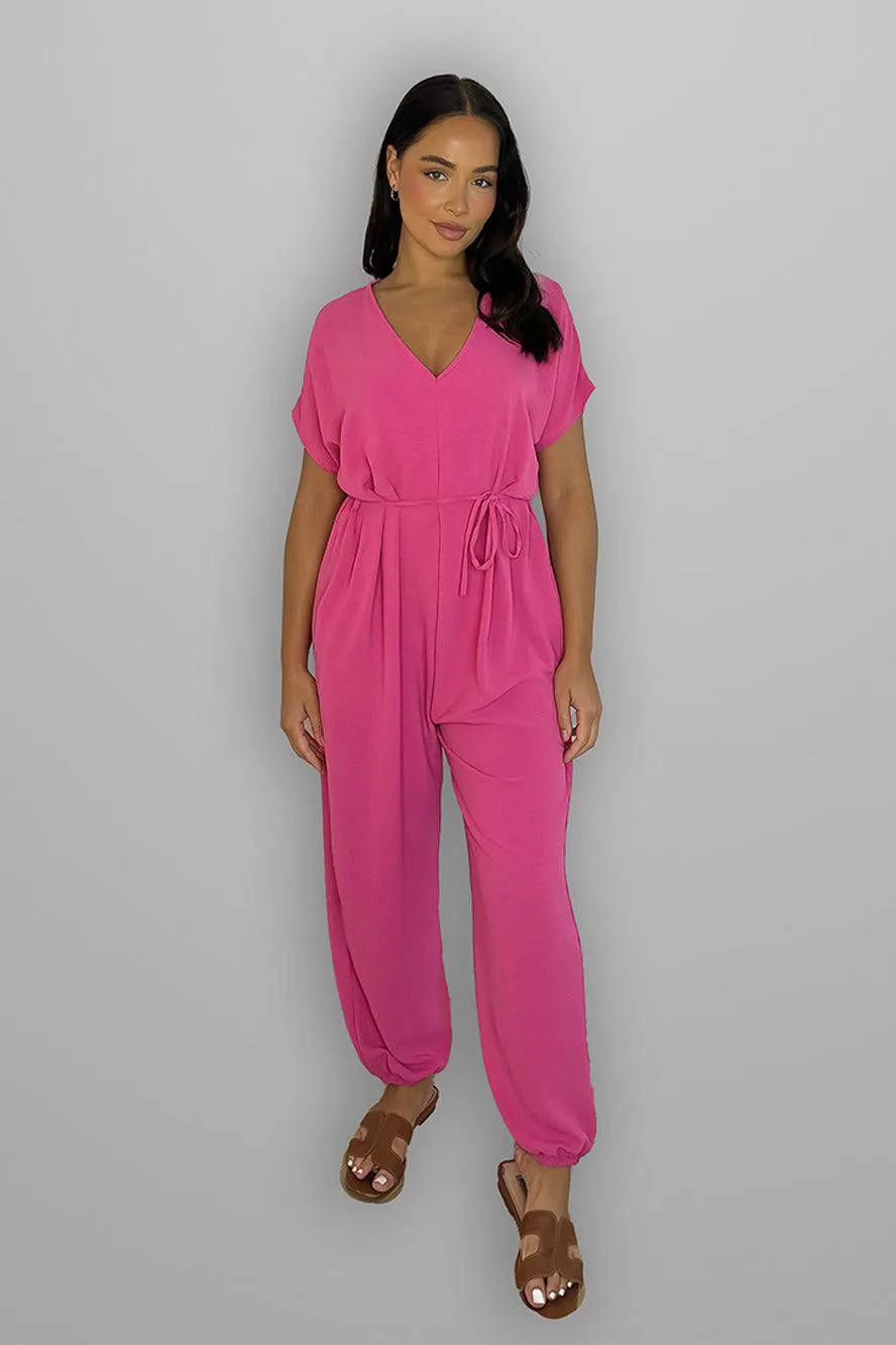 V-Neck Waist Tie Jumpsuit