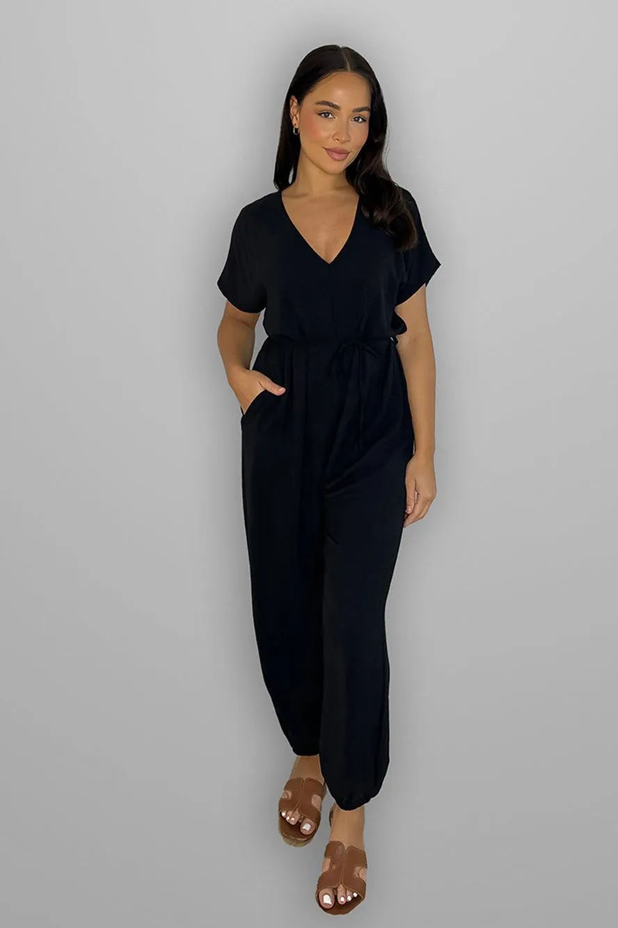V-Neck Waist Tie Jumpsuit