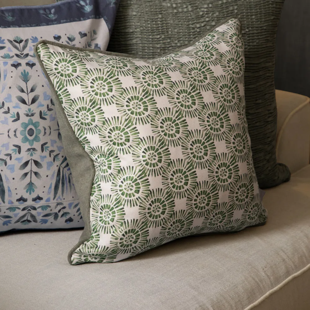 Vali Printed Piped Cushion Sage