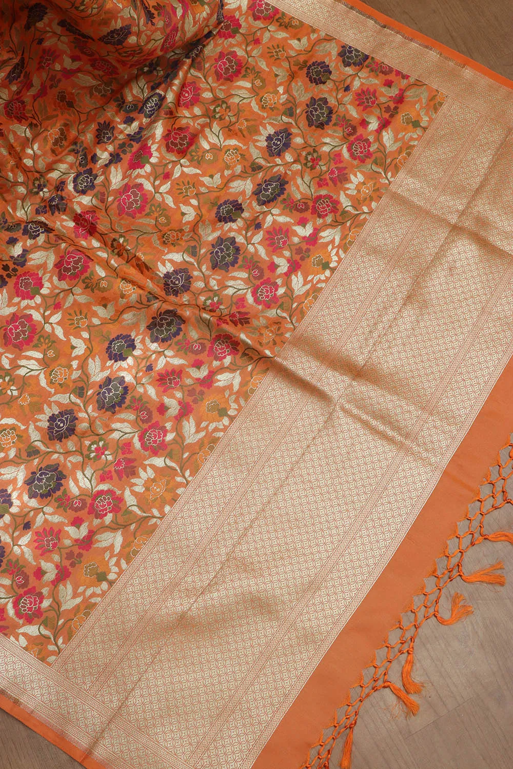 Vibrant Orange Banarasi Kimkhwab Design Silk Dupatta - Elegant and Luxurious