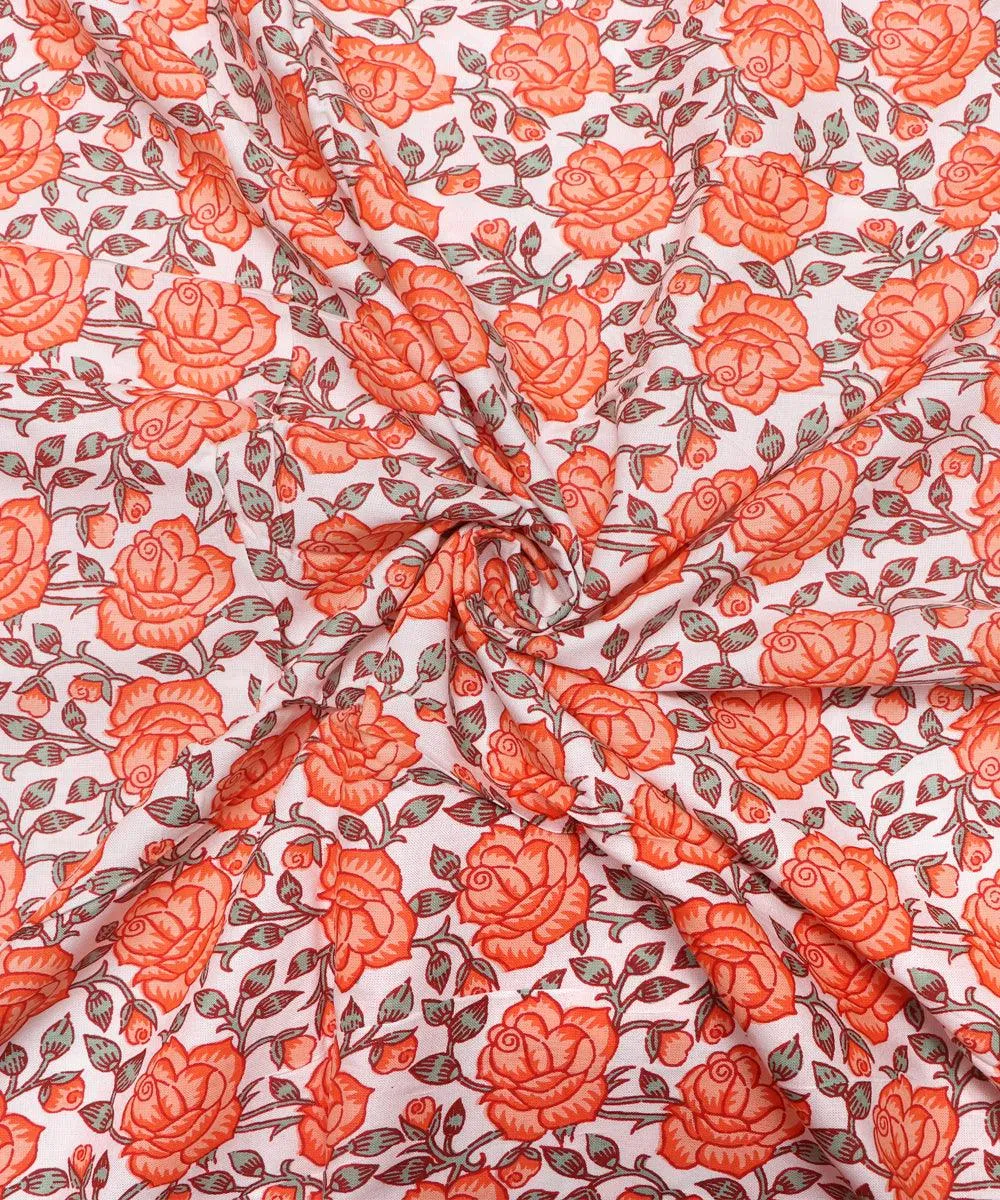 White Colour Floral Print Rayon Fabric