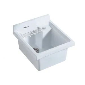 Whitehaus WH474-53 Vitreous China Single Bowl, Drop-in Sink with Wire Basket and 3.5" Off Center Drain